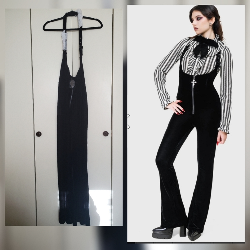 *NWT* Killstar Obscurella Trousers Black Velvet Jumpsuit